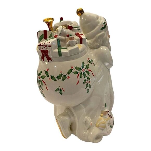 Lenox Vintage Holiday Santa Cookie Jar 1999 Christmas Toy Sack Holly Berry 13.5” - Picture 6 of 11